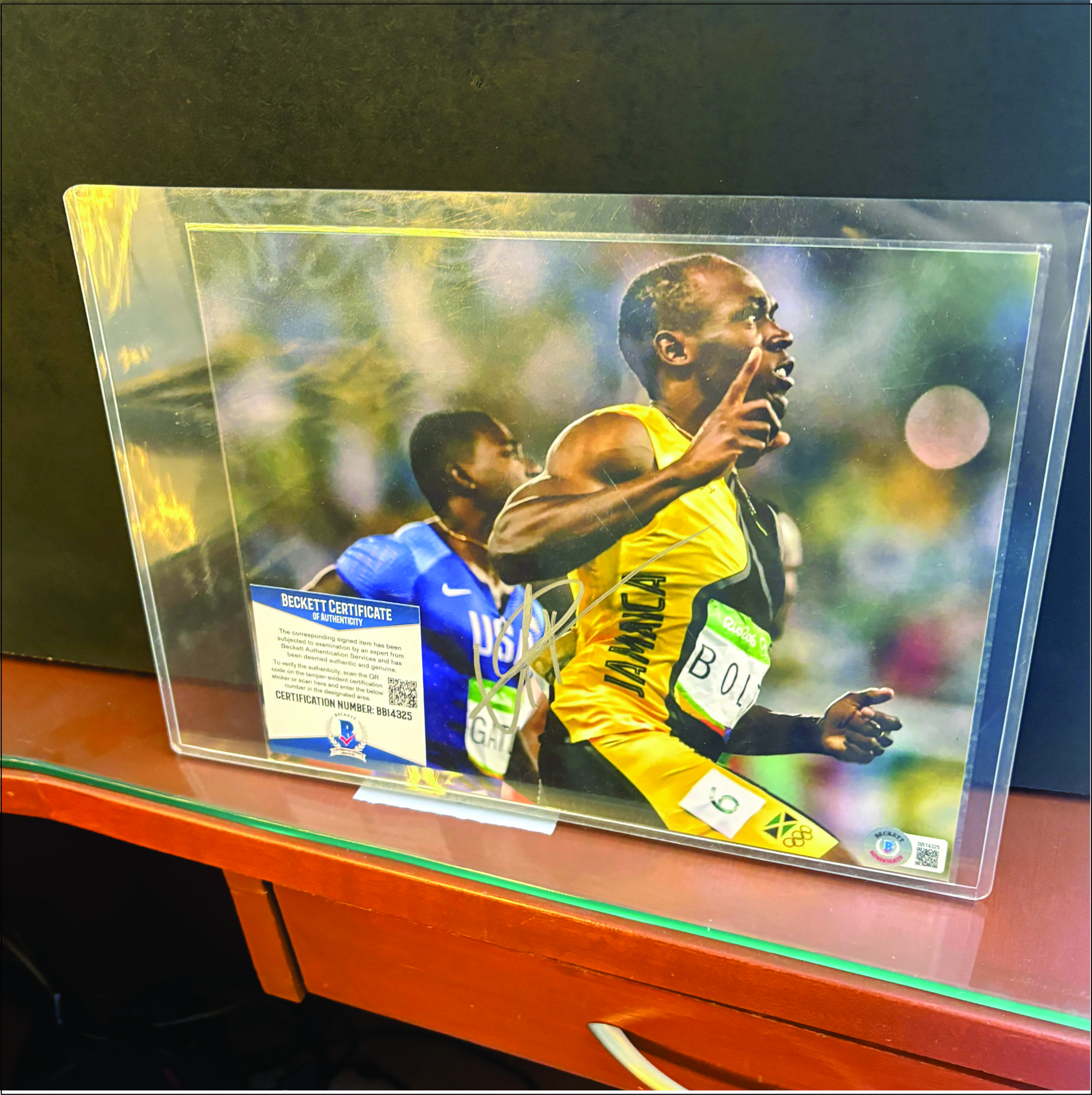 Ilustracion Autografiada Usain Bolt con certificado Beckett