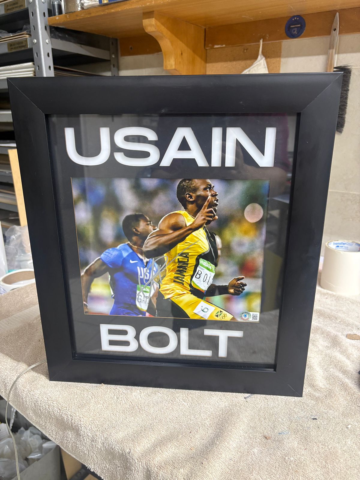 Ilustracion Autografiada Usain Bolt con certificado Beckett